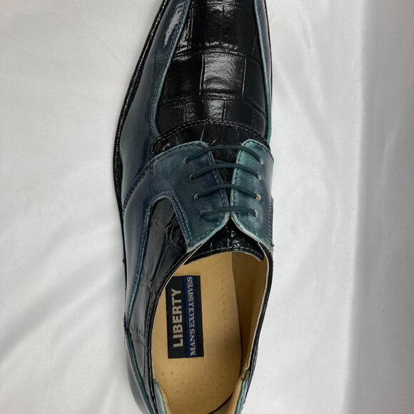 LIBERTYZENO Mens Leather Croco Print Oxford Two Toned Dress Shoes - Picture 5 of 6